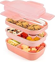 Vista 1 de Lonchera apilable Bento para adultos, gran capacidad de 55 onzas, para 3 capas, contenedores de almuerzo todo en uno con múltiples compartimentos