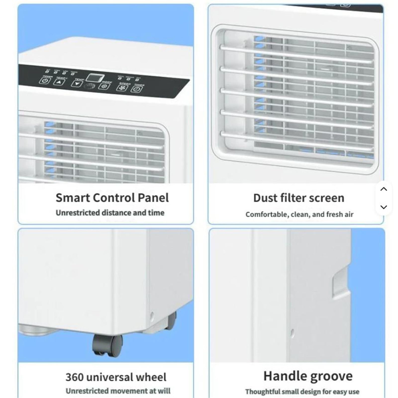 Aire acondicionado portátil, unidad de CA de 7000 9000 BTU para habitaciones de hasta 25 m2, ventilador y refrigeración, deshumidificador, temporizador, potente unidad de aire acondicionado móvil para