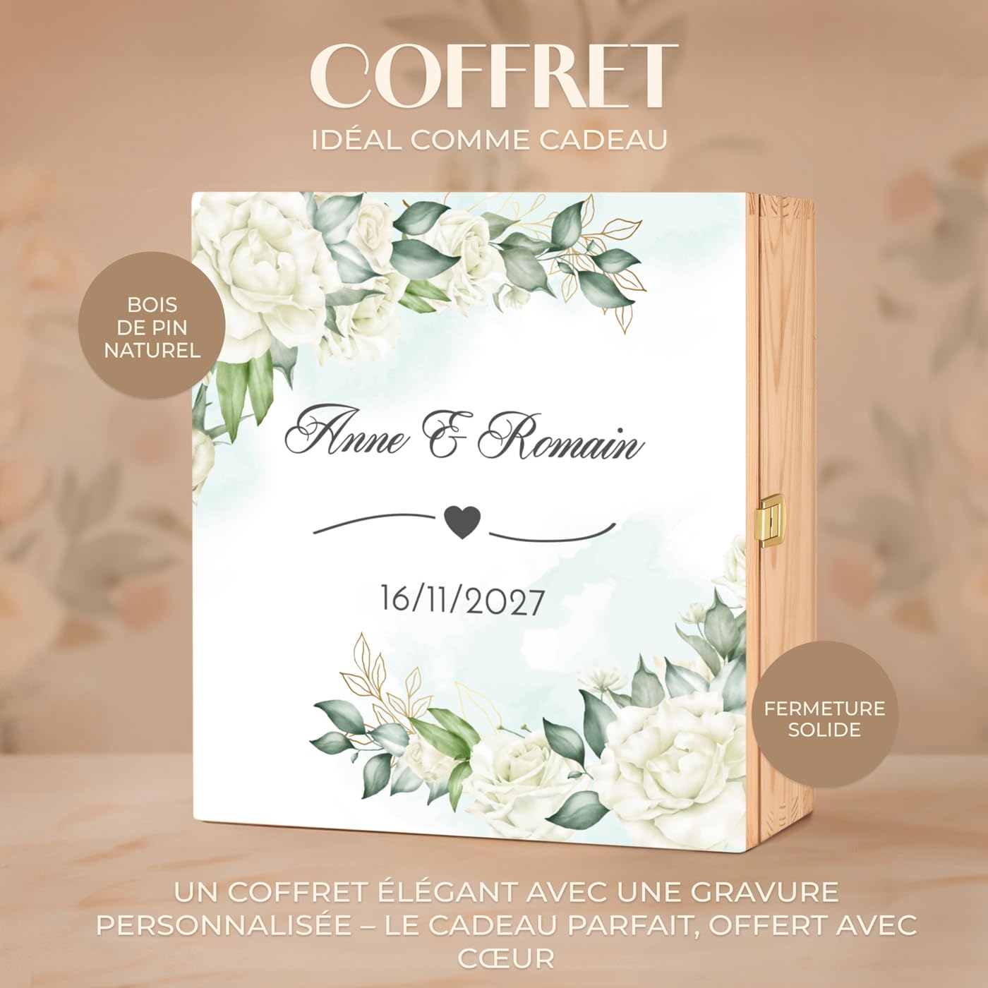 Maverton Flûtes à Champagne 200ml avec Boite Personnalisable – 2x Flute Champagne Verre Personnalisé avec Coffret en bois - Cadeau Couple Personnalisé - Cadeau Mariage Original - style bohème