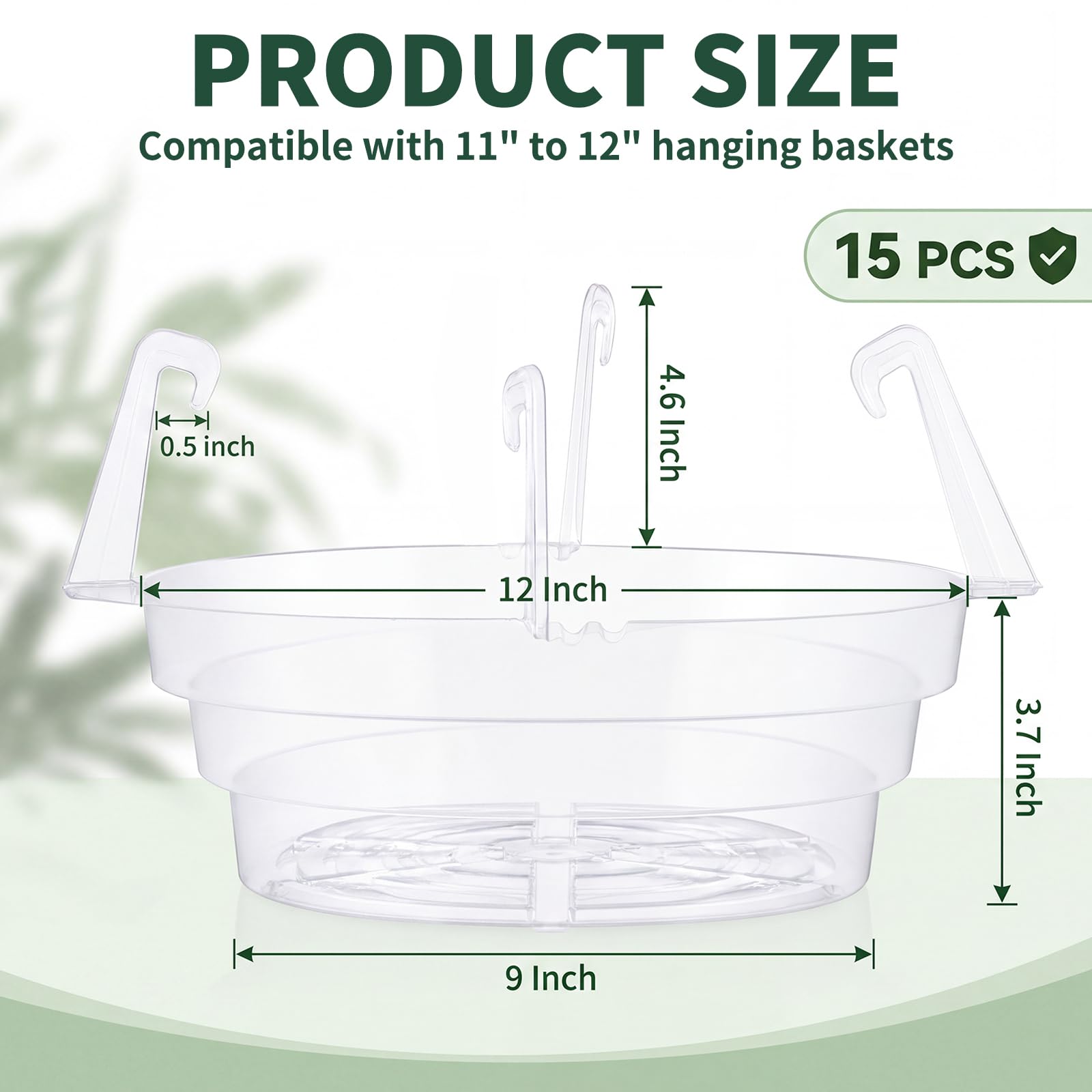 Gejoy 15 Stück 30,5 cm hängende Pflanzen-Wasserauffangschale, transparente Kunststoffkörbe, Tropfschalen für Blumentopf, runde Pflanzen-Untersetzer mit Haken für Balkon, Terrasse, Innen- und