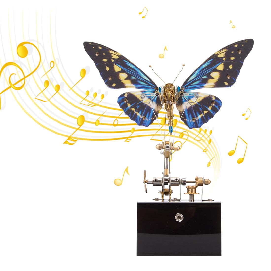 EnuoChbuild 3D Metal Puzzle Butterfly Music Box Kits for Adult, 3D Stereoscopic Dynamic Insect DIY Mechanical Assembly Model with Acrylic Base to