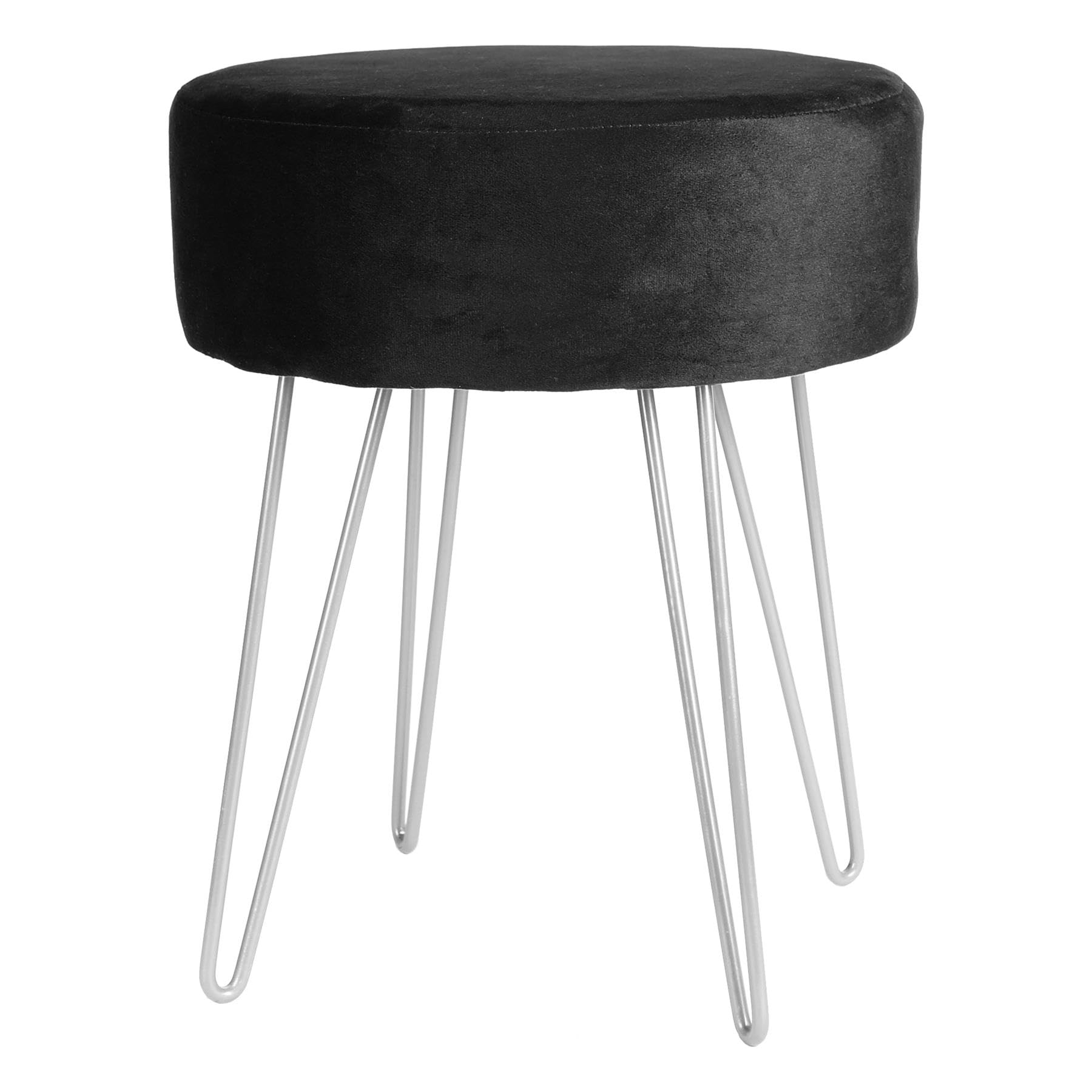 Harbour Housewares Velvet Round Foot Stool - Black with Silver Legs - Small Modern Dressing Table Pouffe Footstool Vanity Seats Vanity Chairs Footstools for Living Room, Bedroom โ image 1