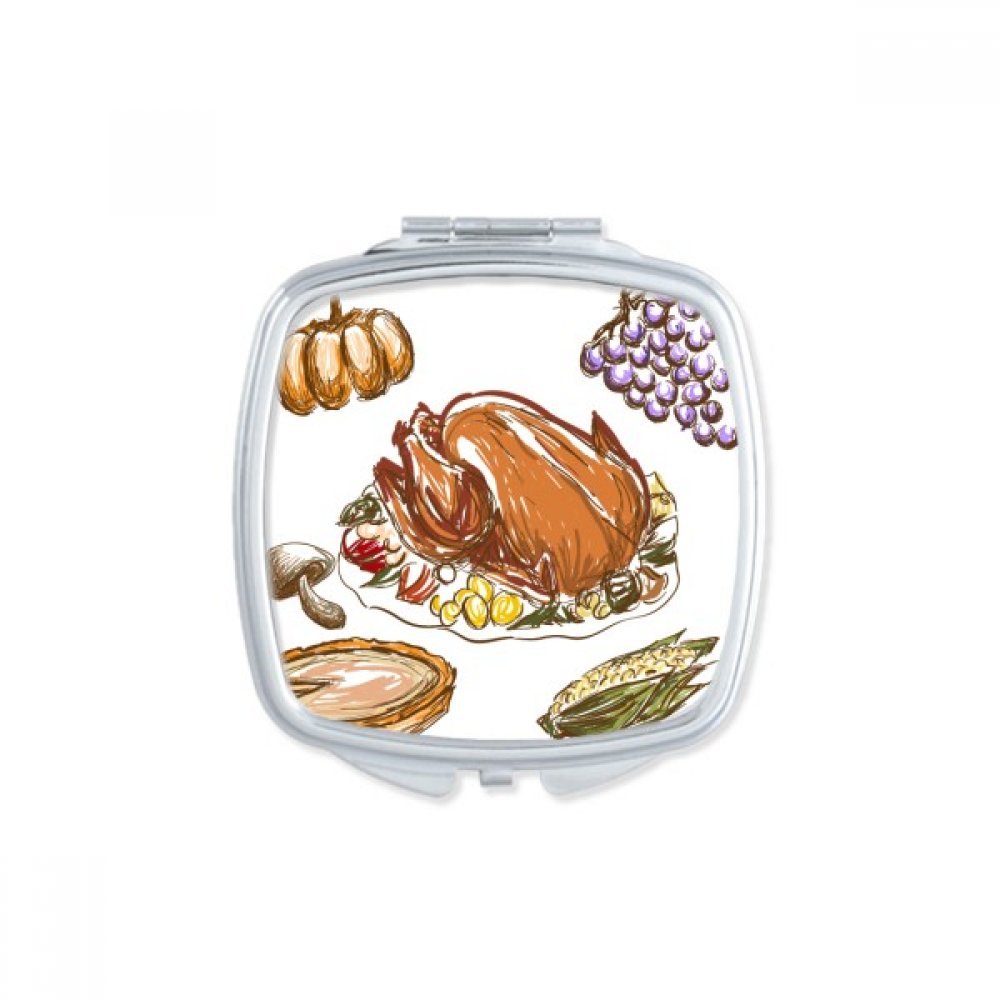 Miroir de poche compact homme carré portable motif Thanksgiving multicolore DIYthinker