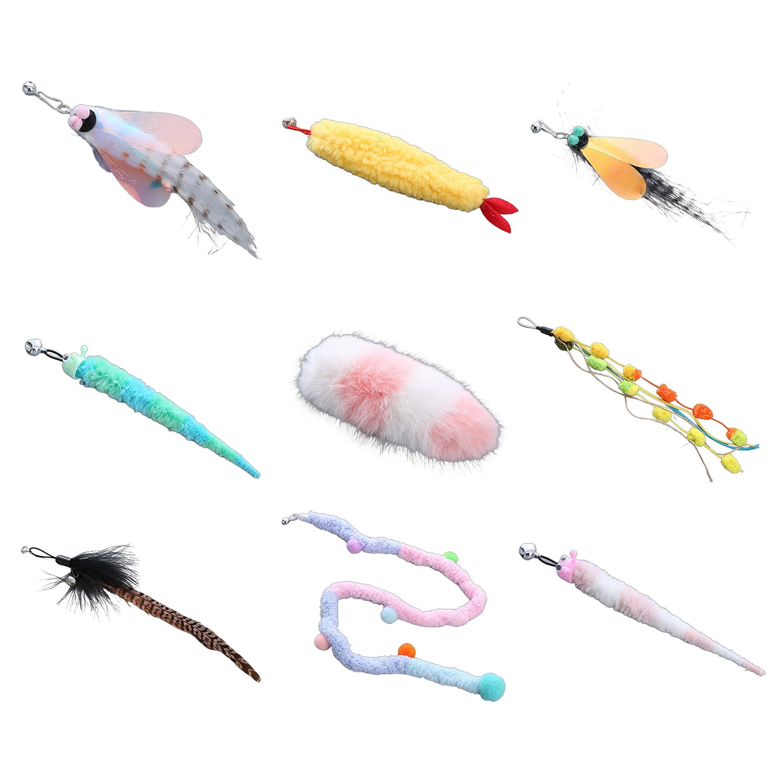 YOUNAFEN 9PCS/8PCS/15PCS Cats Wand Toy Attachments Cats Toy Replacement Cats Wand Refill Attachments Interactively Toy for Cats