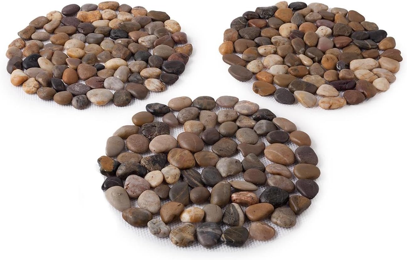 Wind & Weather Exclusive River Rock Stepping Stones, Perfect for Garden Paths & Walkways, Natural Outdoor Decorative Stones, Durable Set of 3
