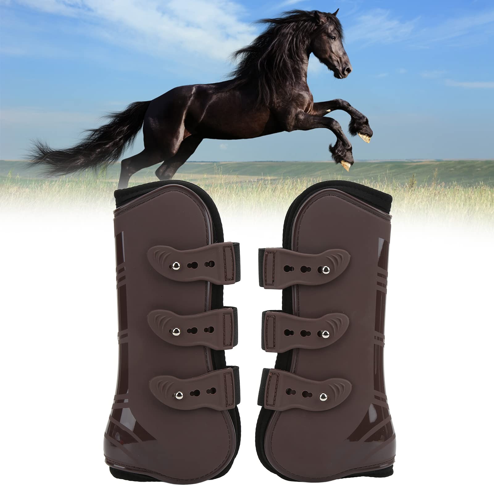 Cyrank 2 Botas Protectoras para Tendón De Caballo, Botas para Caballos, Patas Delanteras, Botas De Soporte para Patas Delanteras De Caballo, Entrenamiento De Resistencia (L)