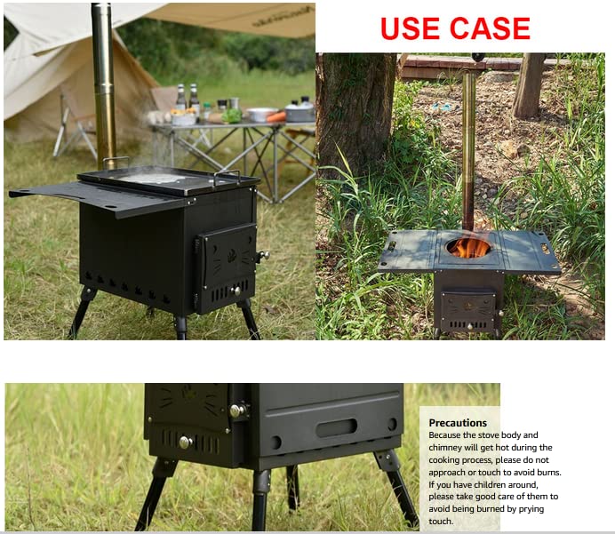 Amazon.com: EWANYO Wood Tent Stove Portable Wood Stove, Outdoor Wood  Burning Stove for Camping with 3 Chimney Pipes, Wood Cook Stove Heating Burner  Stove 58 x 46 x 103 cm, Black : Sports u0026 Outdoors