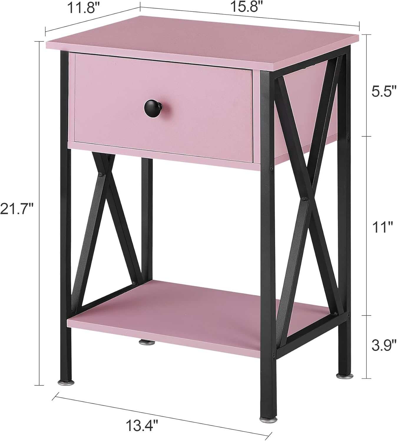 VECELO Nightstand,Modern Bedside End Table, Night Stand with Drawer and Storage Shelf for Living Room Bedroom, Industrial Metal Frame