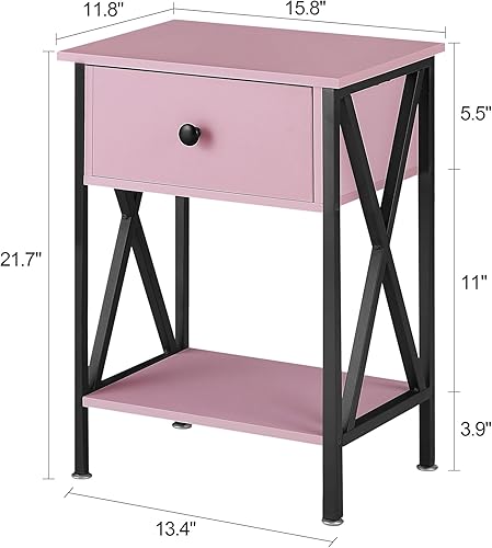 Miniatura 102 de VECELO - Juego de mesita de noche moderna de 2 piezas con cajón para sala de estar, dormitorio, marco de metal industrial, mesa, color marrón