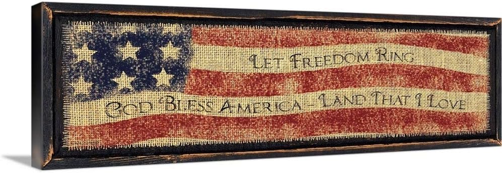 CANVAS ON DEMAND God Bless America Canvas Wall Art Print by Linda Spivey, Home Decor, Americana, Flag Artwork,48" x16in