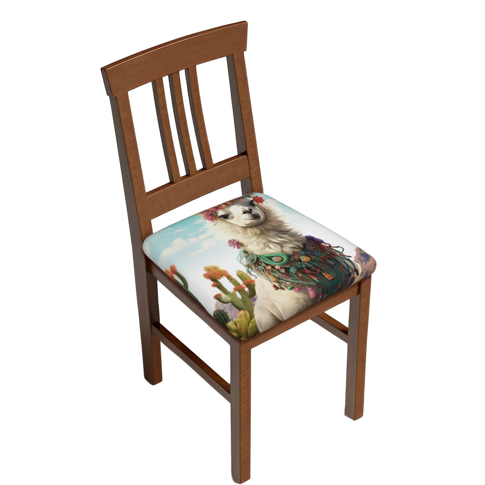 Fodpand Four Pieces Mexican Llama Cactus Square Stool Covers Stretch Removable Square Bar Stool Seat Covers Washable Dustproof Stool Cushion Slipcover Soft Milk Silk Bar Chair Covers With Band