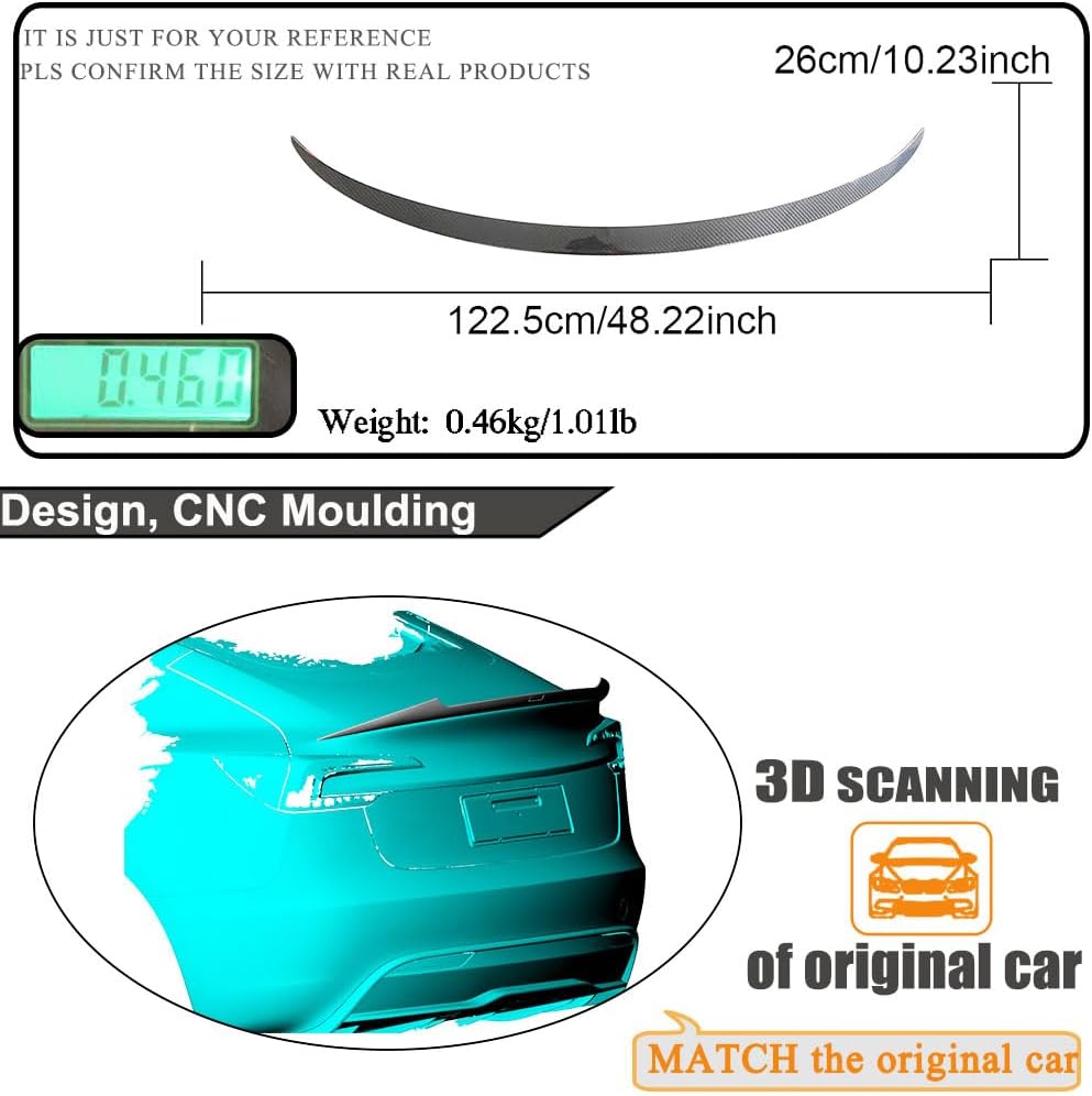 Dry Carbon Fiber Rear Trunk Spoiler for 2023-2024 Tesla Model 3 Rear Boot Spoiler Wing Lip Auto Parts Factory Outlet