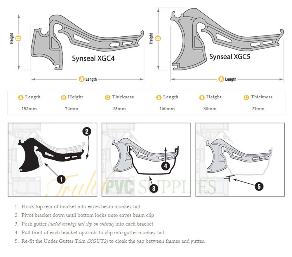 5 x Chocolate Brown XGC4 Synseal Global Conservatory Roof Gutter