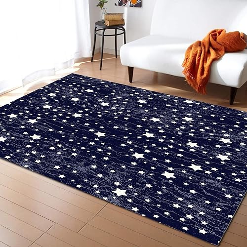 Navy Blue Starry Night Stars Kids Rugs, Mysterious Starry Sky Area Rugs for Living Room, Comfortable to The Feet for Baby Room, Nursery Bedroom Playroom Home Decor Floor Carpet 3x4ft