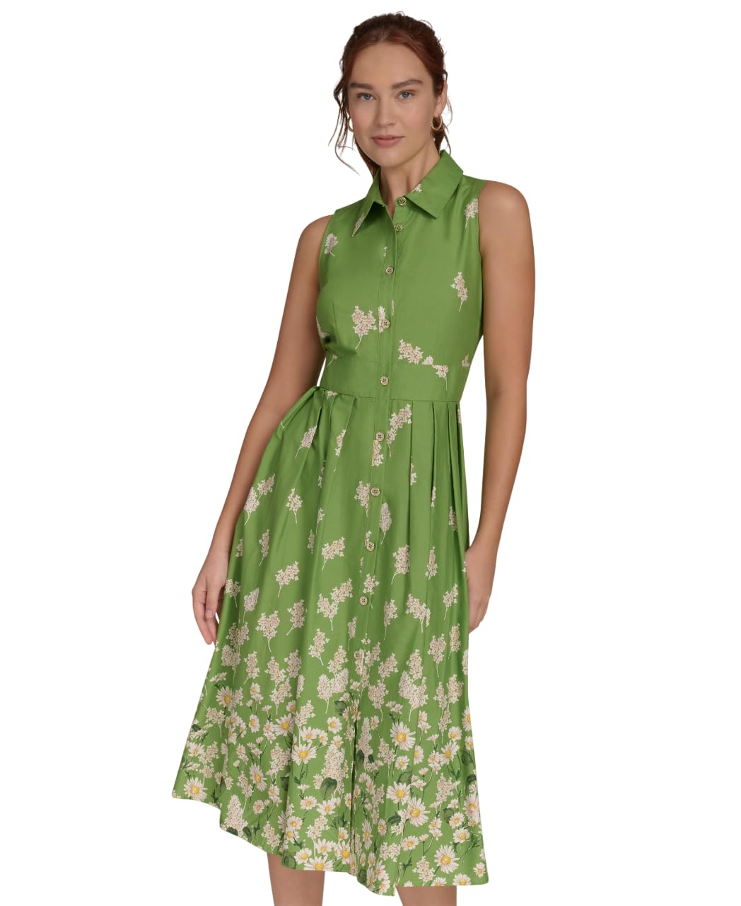 Tommy Hilfiger Women's Sleeveless Collared Front Button A-line Midi Dress