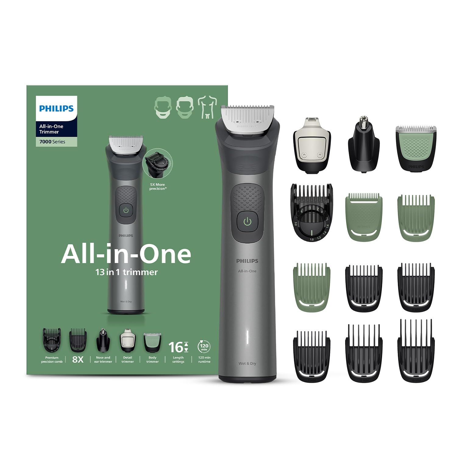Philips India's No.1 Men's Trimmer | 13-in-1 Trimmer : Face,Head,Body | BeardSense Technology | Precision Trimming | Eyebrow/Nose/Ear Trimmers | 120 Mins Runtime I MG7922/15
