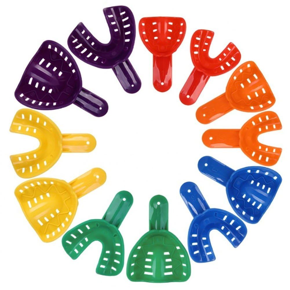 Ymxygz Dental Impression Trays 12pcs Dental Tooth Trays Dentist Perforated Plastic Materials Teeth Holder Dentistry Accessory Tools
