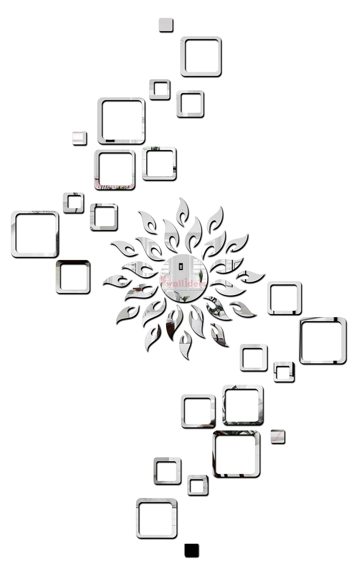 Wall1ders Sun with 24 Square Mirror Stickers for Wall, Acrylic Mirror Wall Decor Sticker, Wall Mirror Stickers, Acrylic Stickers, Wall Stickers for Hall Room, Bed Room, Kitchen. (Silver) (B096ZFTM45) Amazon Price History, Amazon Price Tracker