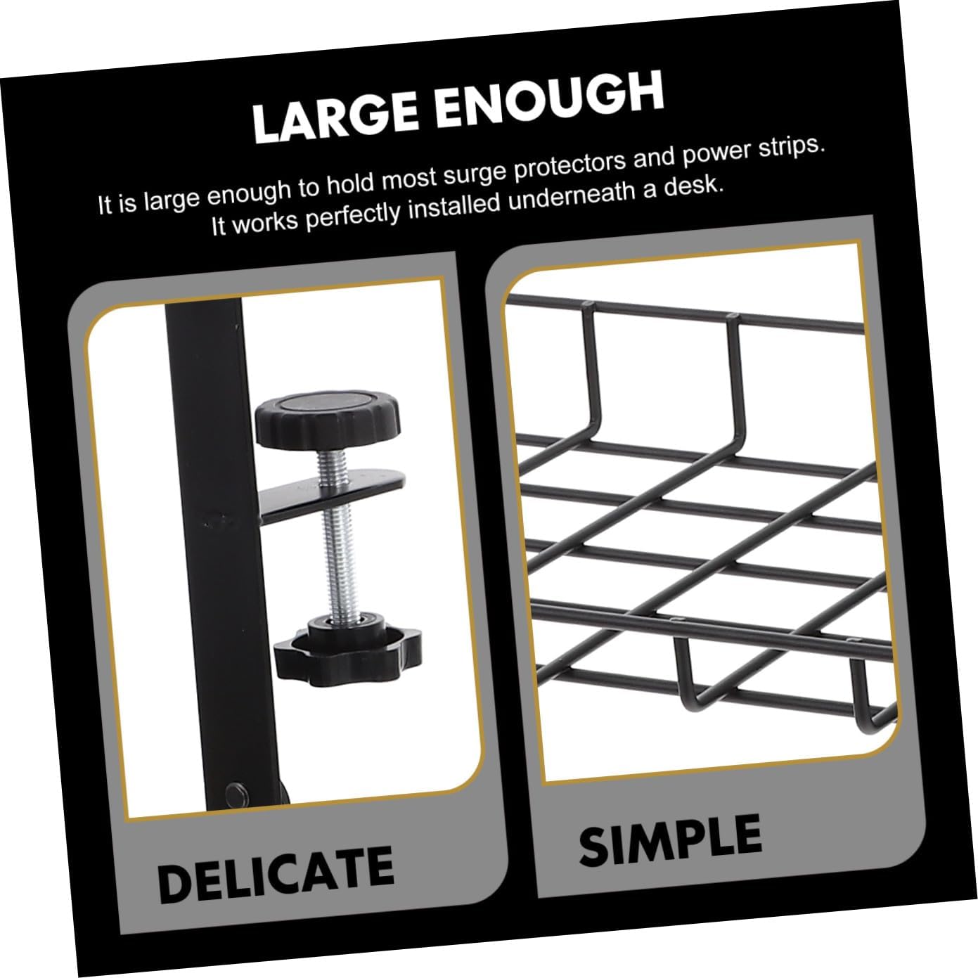 FUOYLOO Desk Cable Management Rack No-Drill Cable Organizer Tray Black 500mm Large Capacity Cord Storage Holder for Office Home