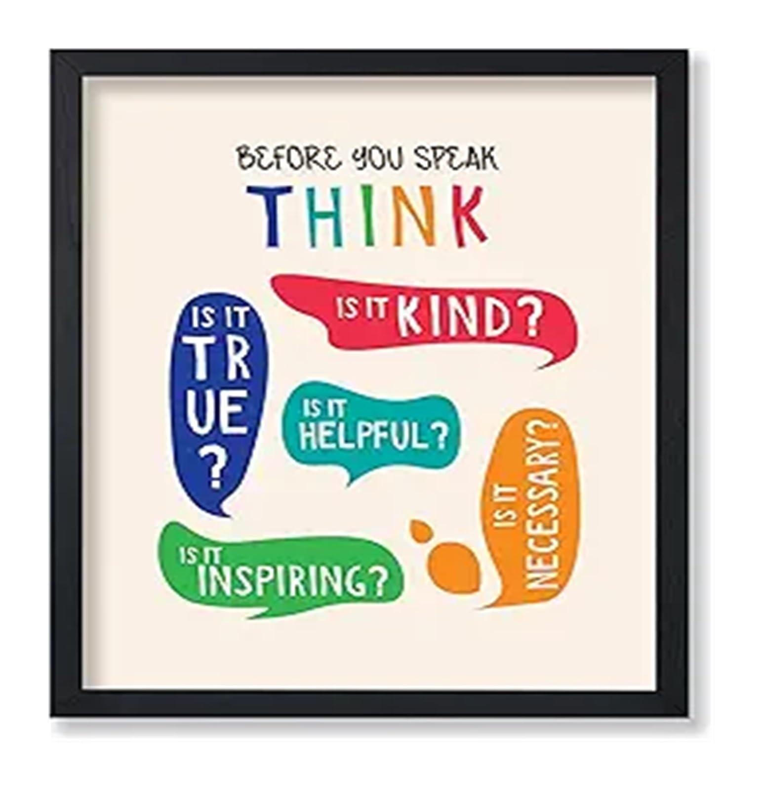 Think Before You Speak Inspirational Quote Mindfulness Educational Poster for Classroom Office Decor(Framed,12x18inch(30x45cm))