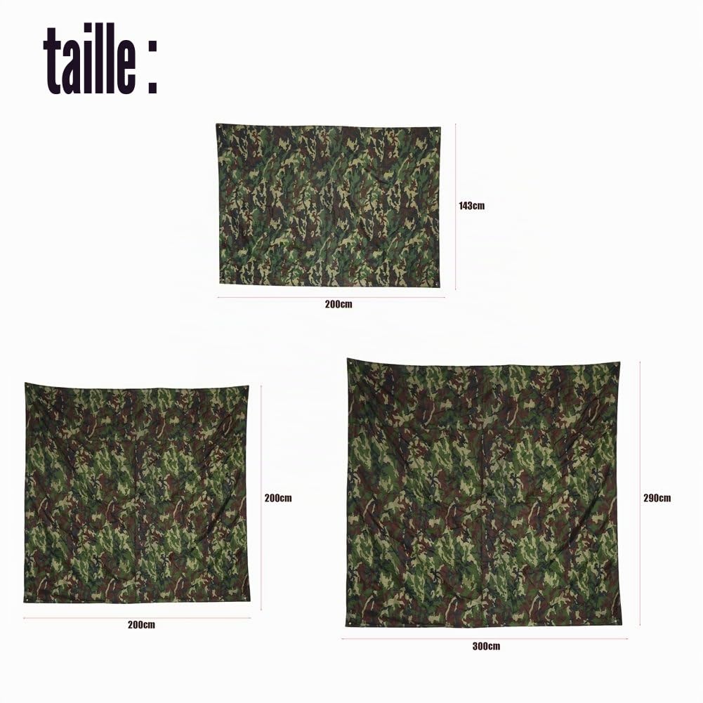 bache Militaire 1.5x2,Bache 2x2, Bâche imperméable et Imputrescible, Tapis Imperméable Léger Eérieur de Pluie Tapis de Tente de Pique-Nique de RainTent Shelter Beach(2 * 2m)
