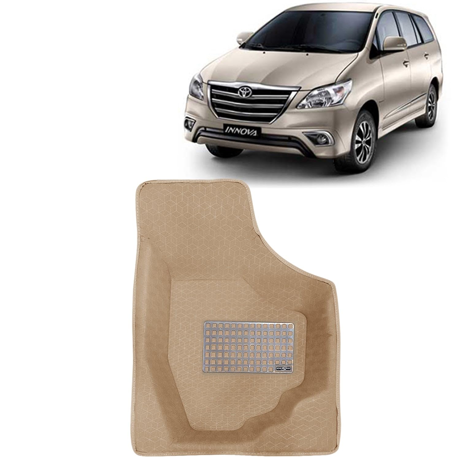 Kingsway Accessories Premium 4.5D Car Floor Mats Only Compatible with Toyota Innova Year 2012 to 2015 All Model, Set of 4 Pcs, 100% Waterproof Tray Shape PVC 4.5D Car Foot Mats, Beige