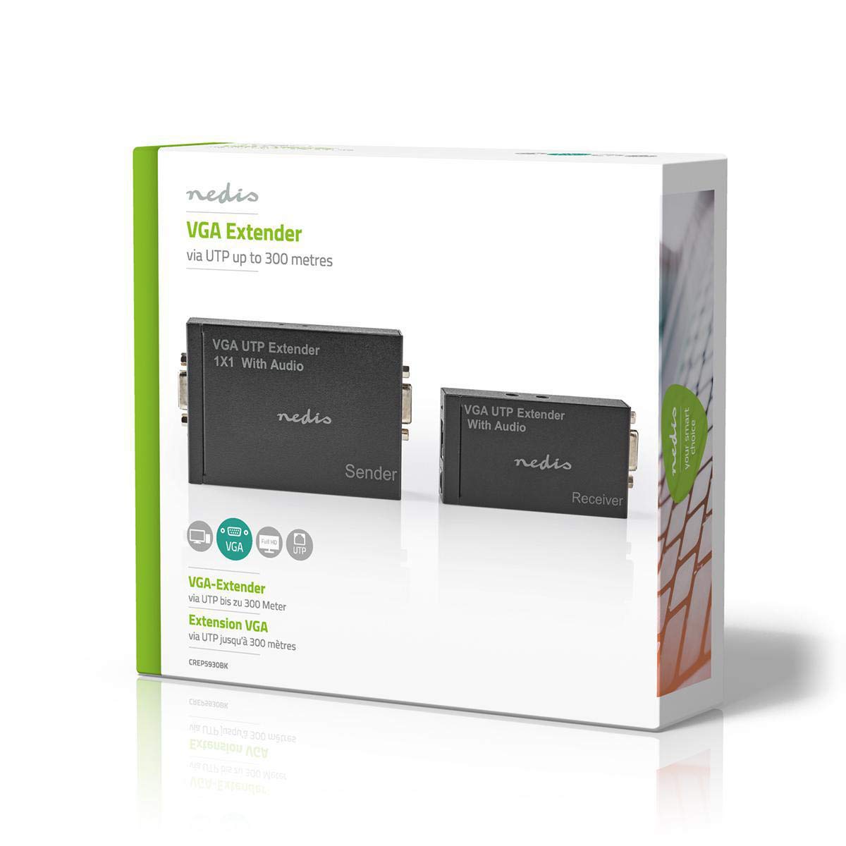 Nedis CREP5930BK extender VGA e audio | Fino a 300 m | tramite cat. 5e Cat. 6 | Trasmettitore e ricevitore