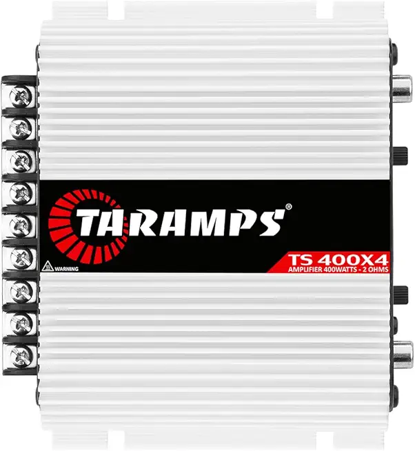 Taramps TS 400x4 400 watts RMS 4 Channels Full Range Car Audio Amplifier, 2 Bridged Channels, RCA Input Class D, Output Power, Multichannel Amplifier System, Small - TS400X4