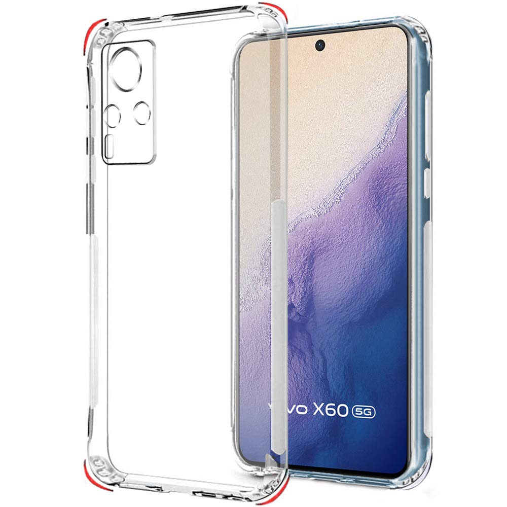 Back Cover Soft Silicone Case for Vivo X60 5G | Complete Camera Protection | Inbuilt Dust Plugs | Anti-Slip Grip | Slim Profile | Transparent