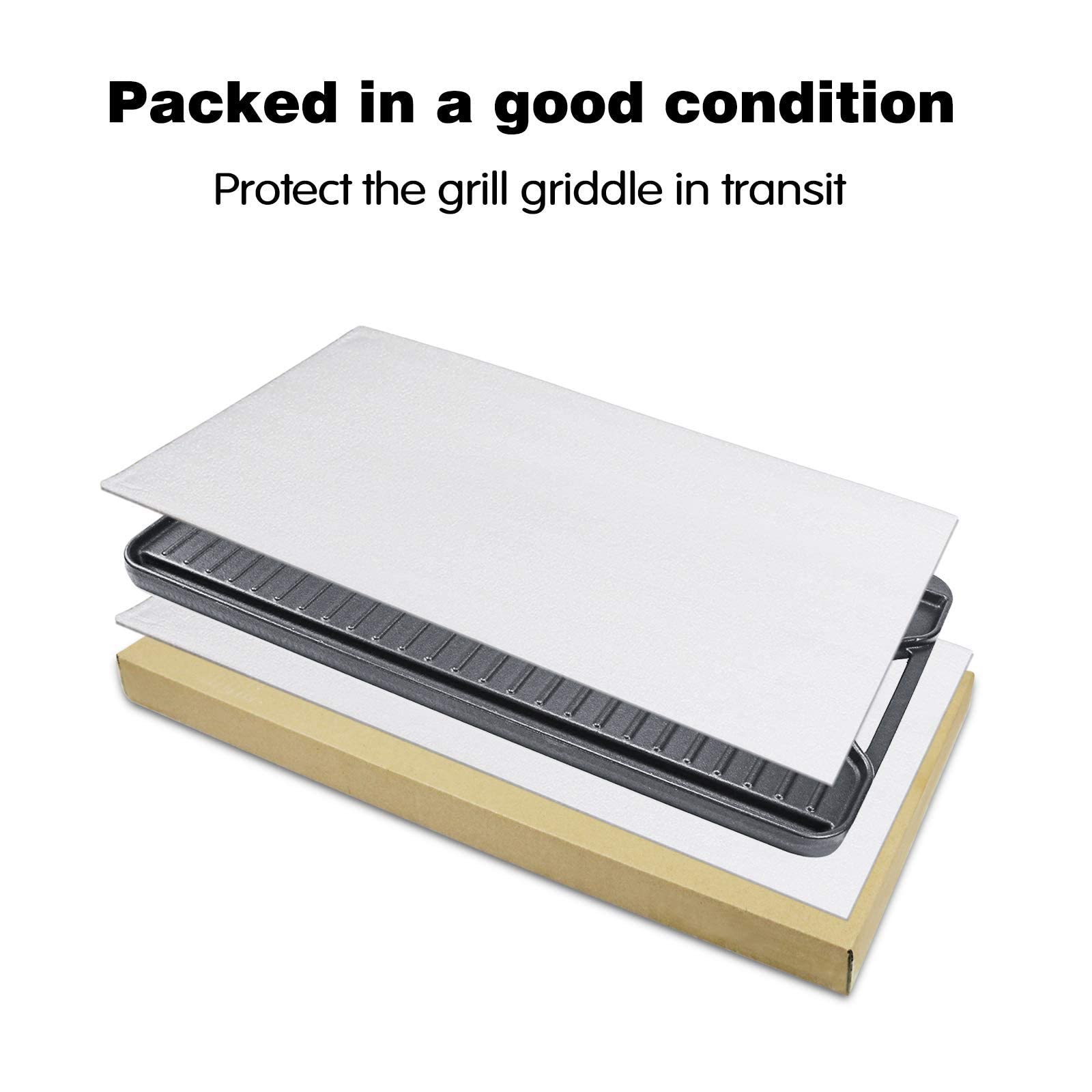 GFTIME 50,8CM x 26,5CM Gourmet Plancha, Plaque de Cuisson en Fonte réversible pré-assaisonné et poêle à Griller 2 en 1 avec poignées faciles à saisir pour Gril au Charbon de Bois