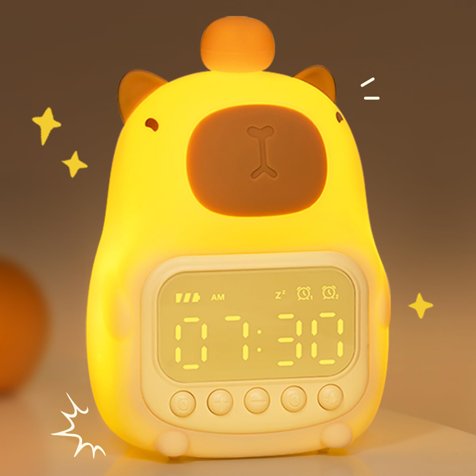 MASHI Capybara Alarm Clock with Night Light, Digital Alarm Clock for Kids, Cute Capybara Night Light, Snooze, Adjustable Brightness,Gift for Kids Girls Boys Teens Birthday Room Decor