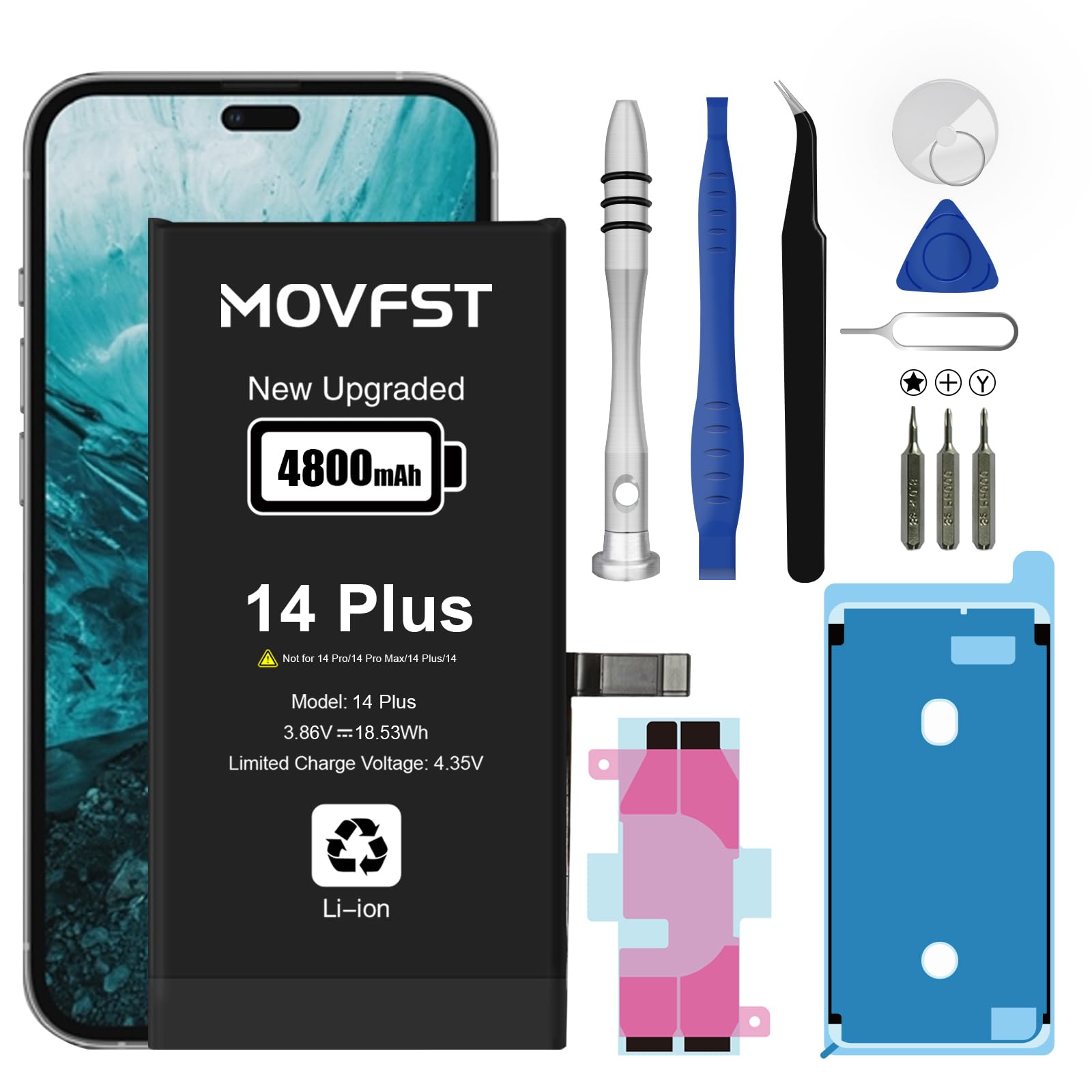 MOVFST Replacement for iPhone 14 Plus Battery,4800mAh Li-ion Polymer High Capacity Battery Fit for iPhone 14 Plus Model A2886 A2632 A2885 A2896 A2887