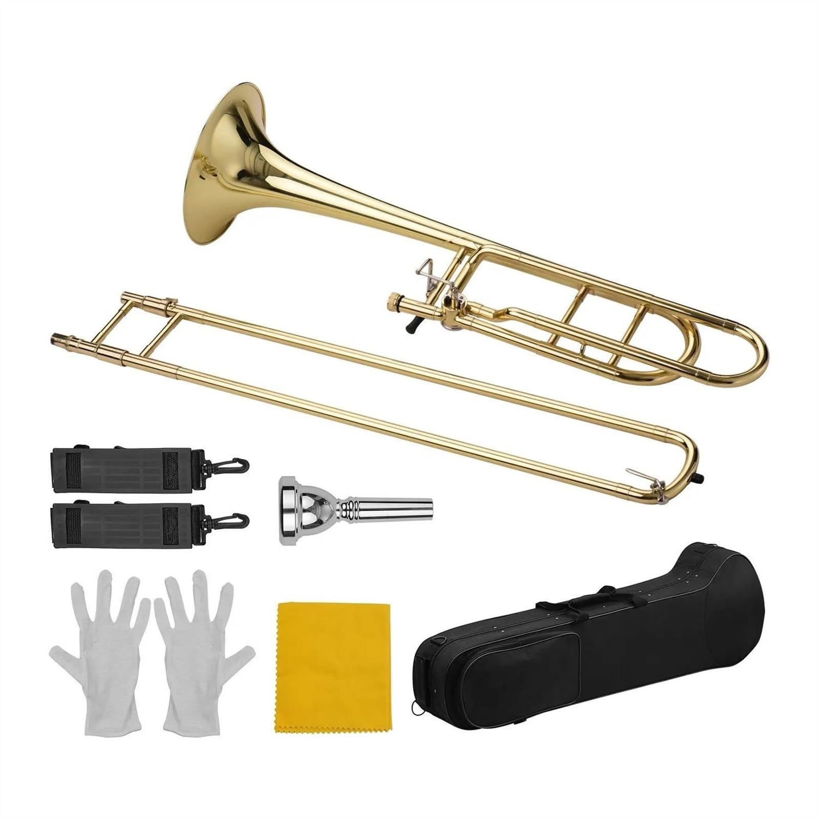 Trombones Instrumentos musicales Trombón Deslizante Tenor Plano Sib Intermedio Mejorado Con F Incluye Boquilla Estuche De Transporte Guantes De Tela