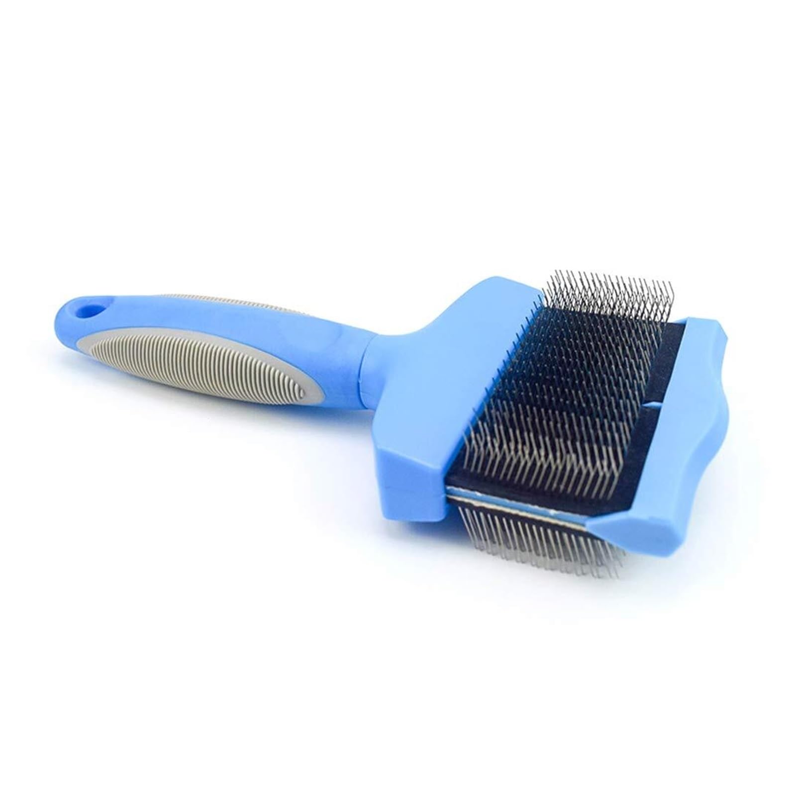 Haustierbürste aus Edelstahl für Hunde und Katzen, Entwirrungsbürste mit ergonomischem Griff, anwendbar für die Fellpflege von langem und kurzem Haar, Blau