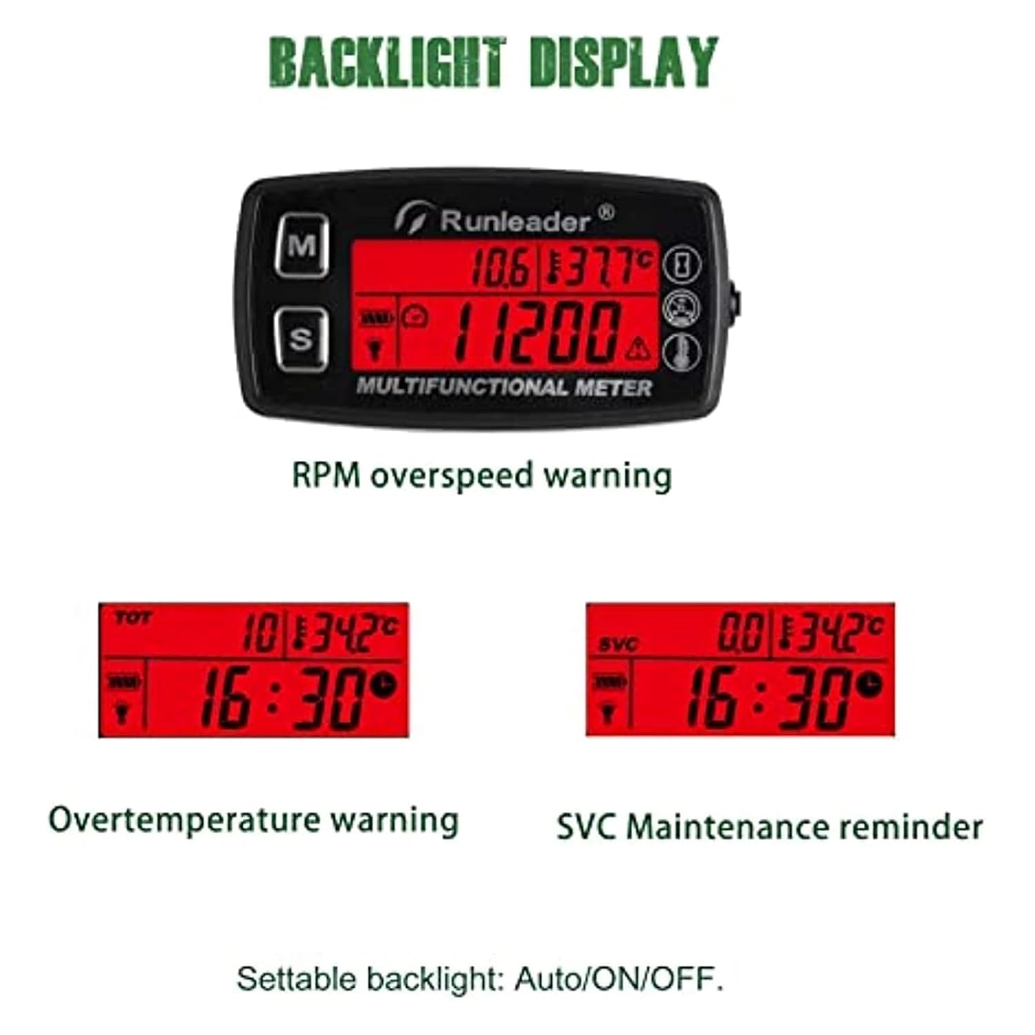 Digital Tach/Hour Meter Engine Temperature Gauge Alert RPM Temp Lawn Snowmobile Marine Jet Ski Pit Bike Motocycle