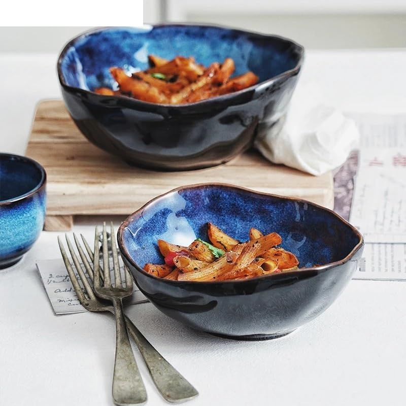 Flaches Teller-Set aus Keramik, tiefe europäische Schüssel, kreatives Geschirr, Nudelschale, Salatschüssel, kreative Gerichte für das Abendessen, Salatschüssel (20,5 cm)