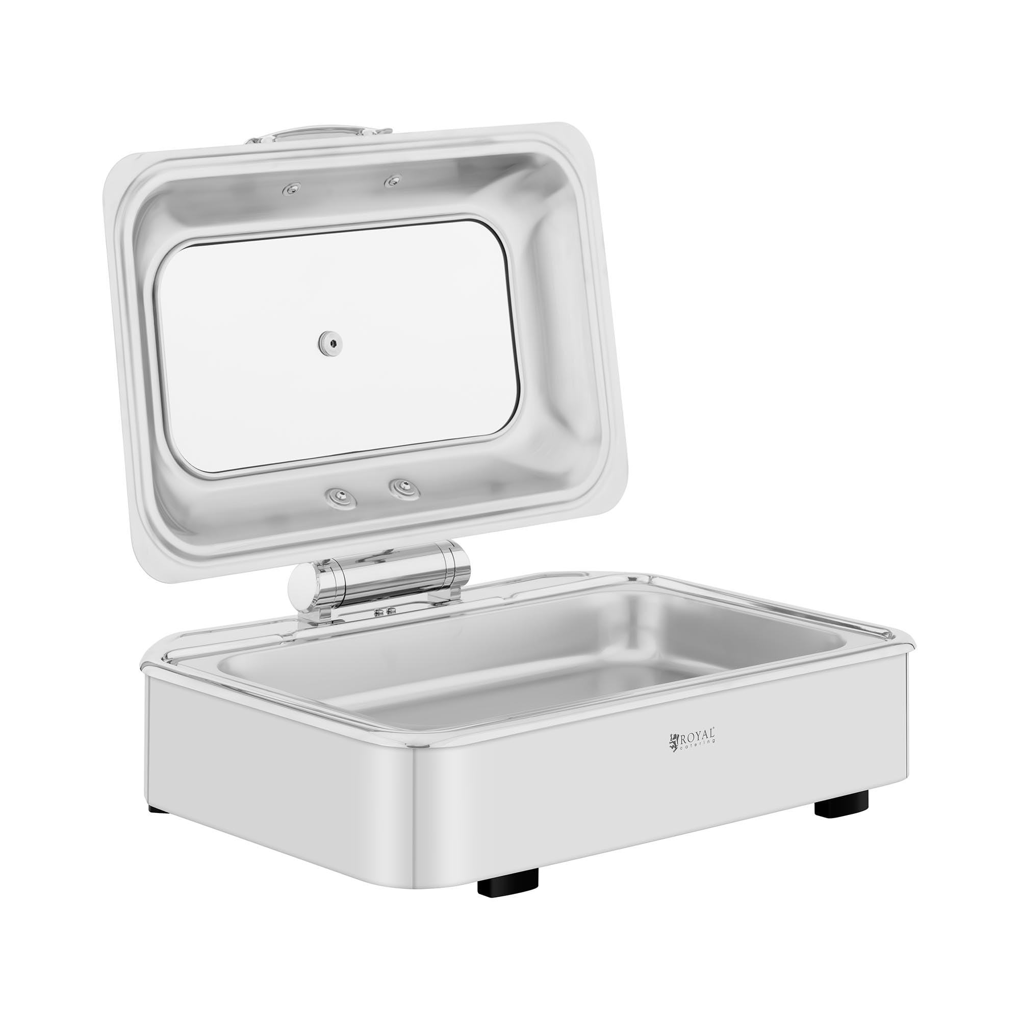 Royal Catering Chafing Dish Calentador De Buffet RCCD-RT6_9L (Material: Acero Inoxidable, Vidrio Templado, Capacidad: 8,5 L, 1 contenedor de Calentamiento GN 1/1)