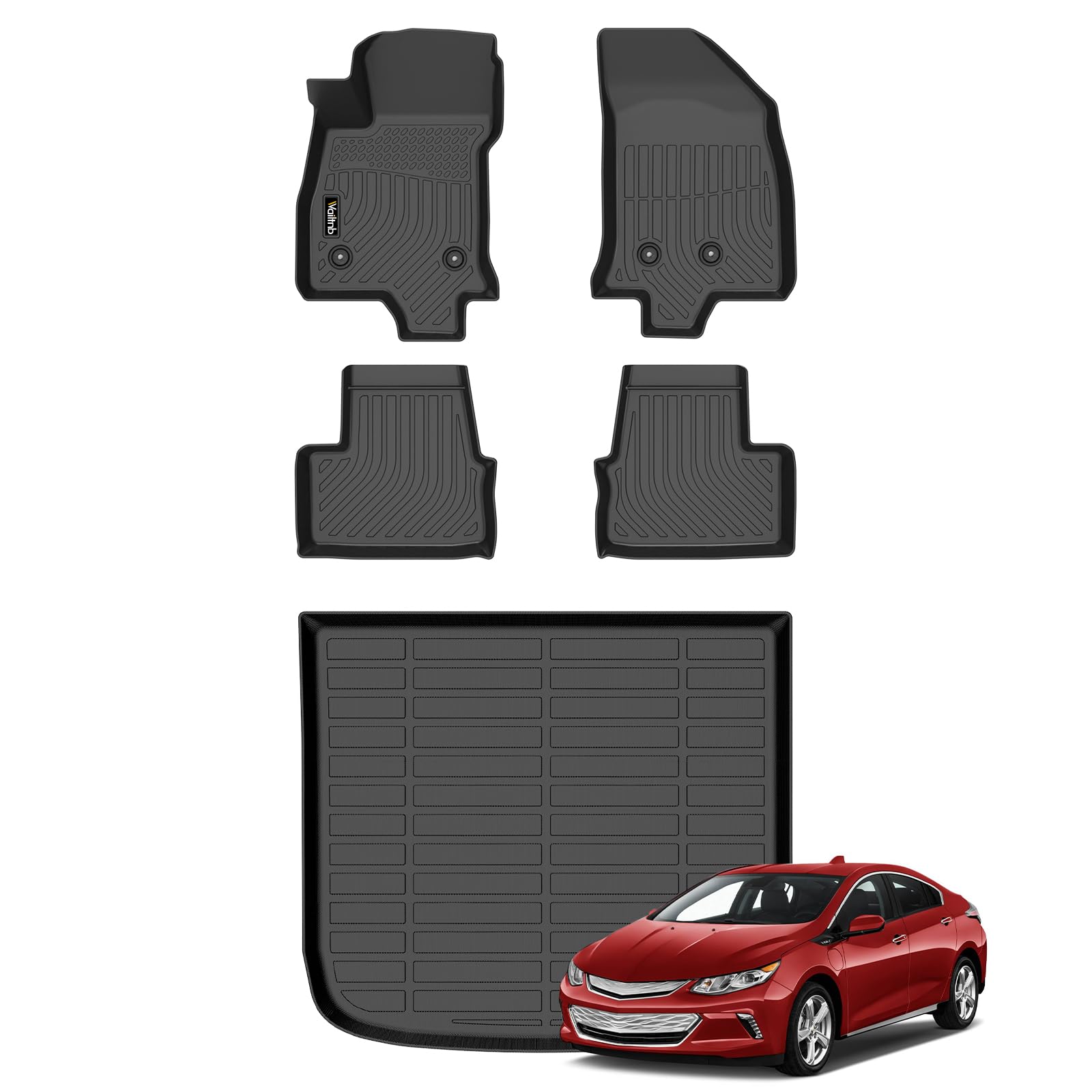 Wailtnb-Mats for Chevrolet Volt 2016-2019 Floor Mat Cargo Liner All Weather Floor Liner Car Mat for Chevy Volt Custom Fit Automotive Full Set Accessories