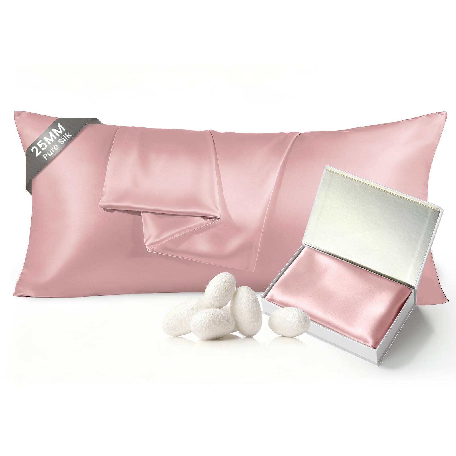 THXSILK 25 Momme 100% Mulberry Silk Pillowcase, Body Size Pillowcase, Pink