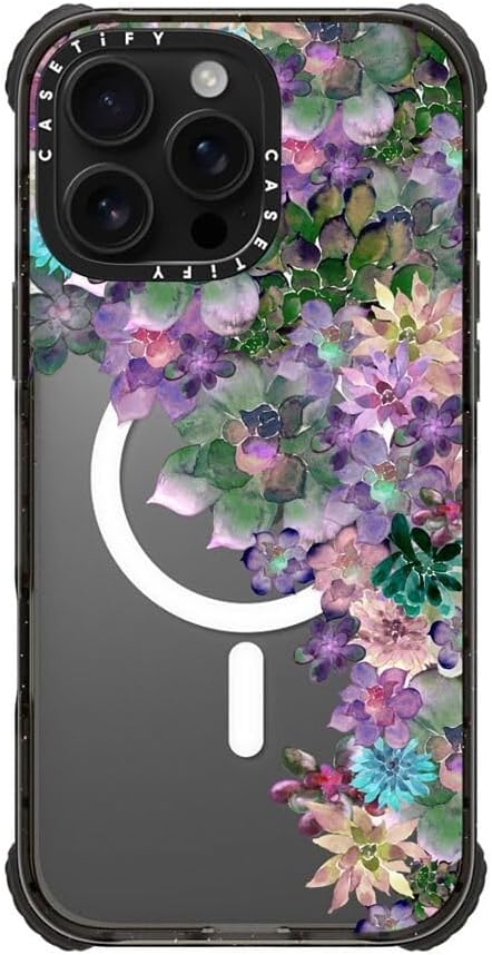 CASETiFY Ultra Impact iPhone 16 Pro Max Case [Strong Slim / 11.5ft 5X Militray Grade Drop Protection/Compatible with Magsafe] - My Succulent Garden - Clear Black