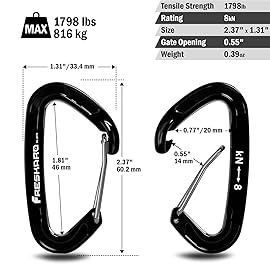 FresKaro 5pcs Carabiner Clips, caribeener clip Heavy Duty, Small Sturdy Key Keychain Accessory, Spring Snap Wiregate Hook, 8kN 1798lbs, for Hiking, Camping, Fishing, Not for Climbing, Mini Size, Black