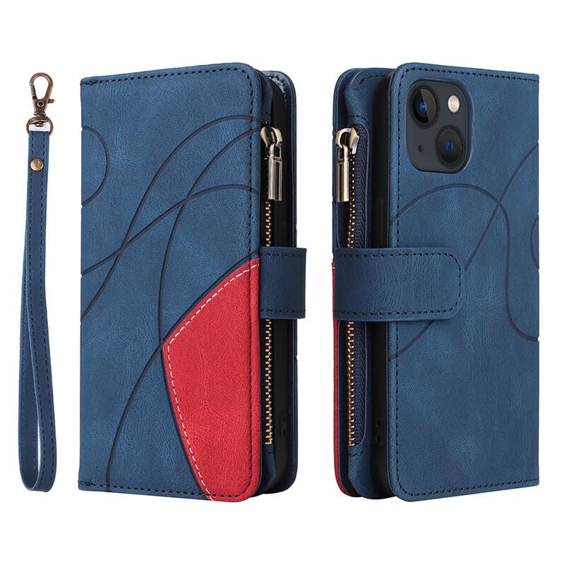 Étui pour Moto E14 4G bleu style portefeuille en cuir durable