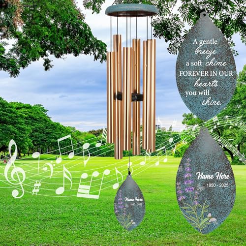 Image of ASTARIN Personalized Sympathy Wind Chimes, Memorial Gifts Wind Chimes, Deep Tone Windchime for Loss of Loved Ones Mom /Dad /Friends, Outdoor Garden Decor