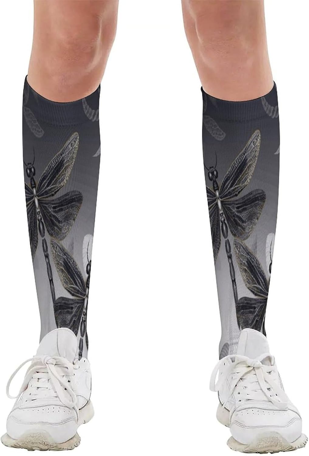 Dragonflies Grey Compression Sock Circulation Support Socks Lightweight Knee High Tube Sock Over-The-Calf Sock for Adult