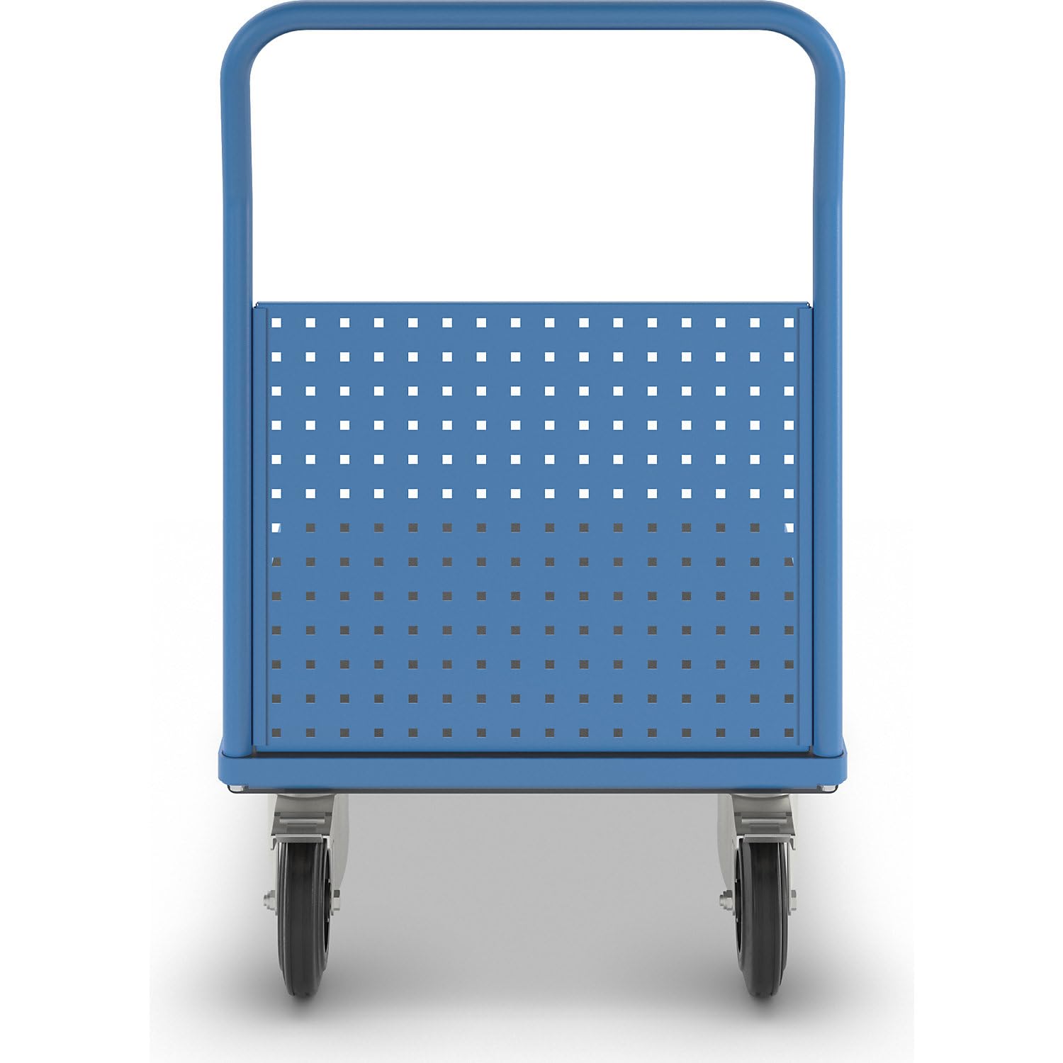 eurokraft pro | Plattformwagen | Mit 1 hohen Lochblechwand, LxB 1050 x 700 mm, Vollgummi