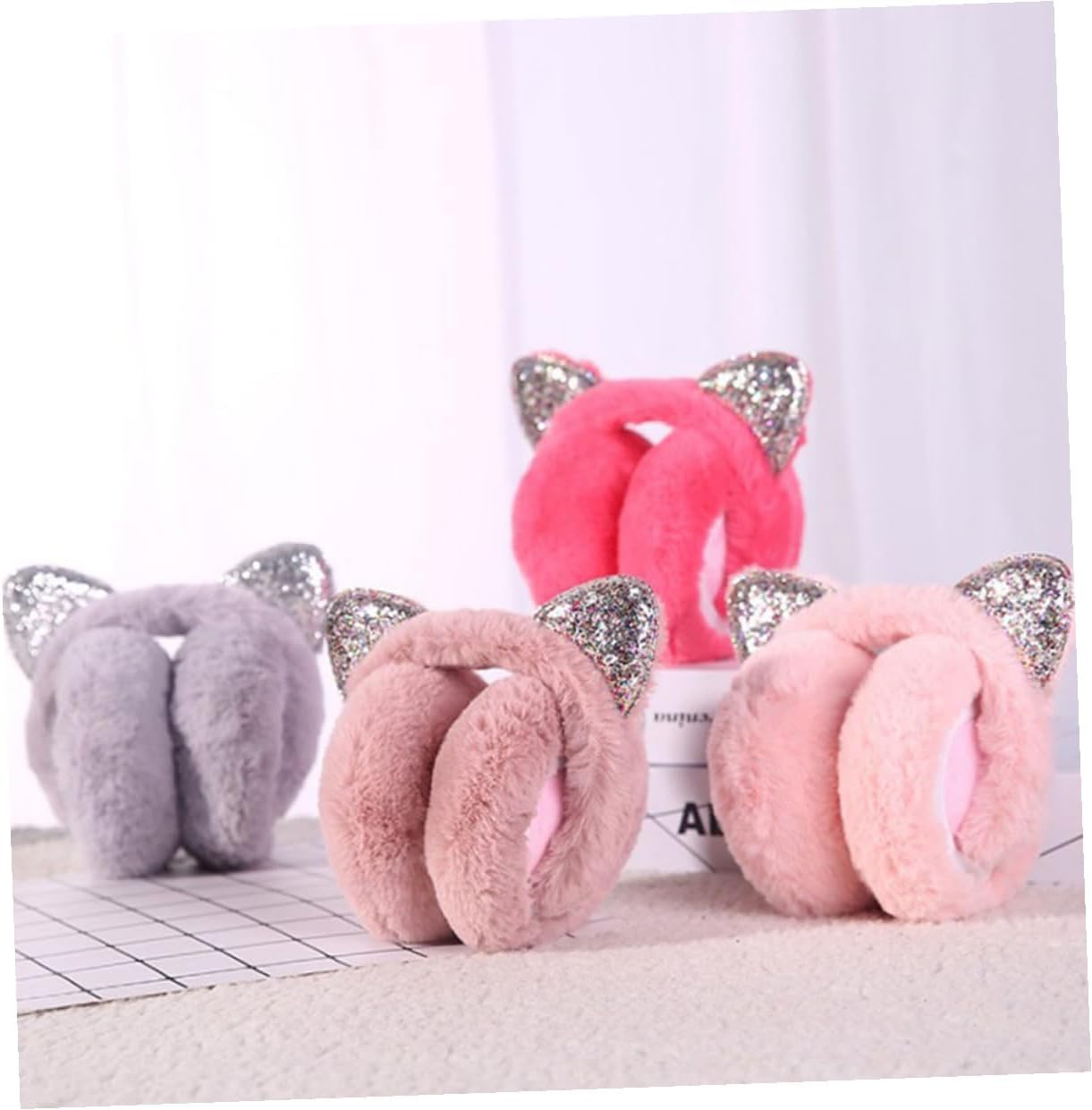 FRCOLOR Foldable Sequin Cat Ear Warm Plush Ear Warmer Protective Winter Earmuffs for Women Outdoor Accessory