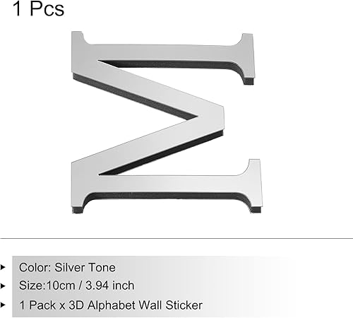 Miniatura 3 de PATIKIL Adhesivos de pared de acrílico 3D con espejo del alfabeto con letra M, autoadhesivas, para decoración del hogar, letrero artístico, para