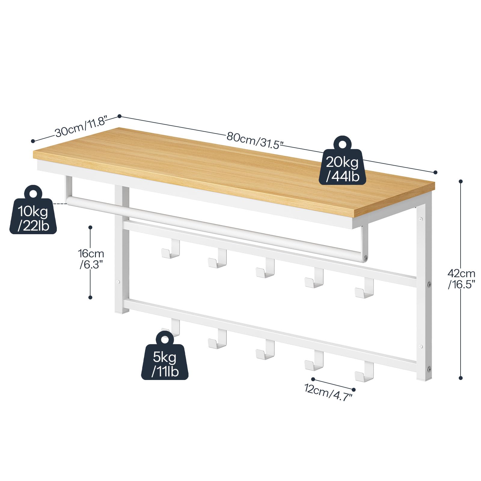 HOOBRO Wandgarderobe, Wandkast Met Legbord, Wandrek 10 Haken En Stangen Hoedenplank Hangrek 80 X 30 42 Cm Voor Hal Woonkamer Slaapkamer Industriele Stijl Vintage Bruin Zwart Ebf12ym01 658482273