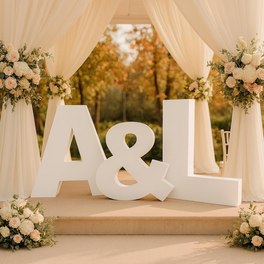 Letras Gigantes de 1 Metro en Poliespan + Símbolo & | Iniciales Personalizadas en porex de Alta Densidad | Decoración para Bodas, Photocall y Eventos