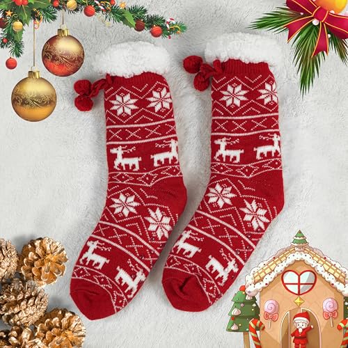 Image of BenSorts Women Thick Christmas Slipper Socks Non Slip Grippers Size 6-10